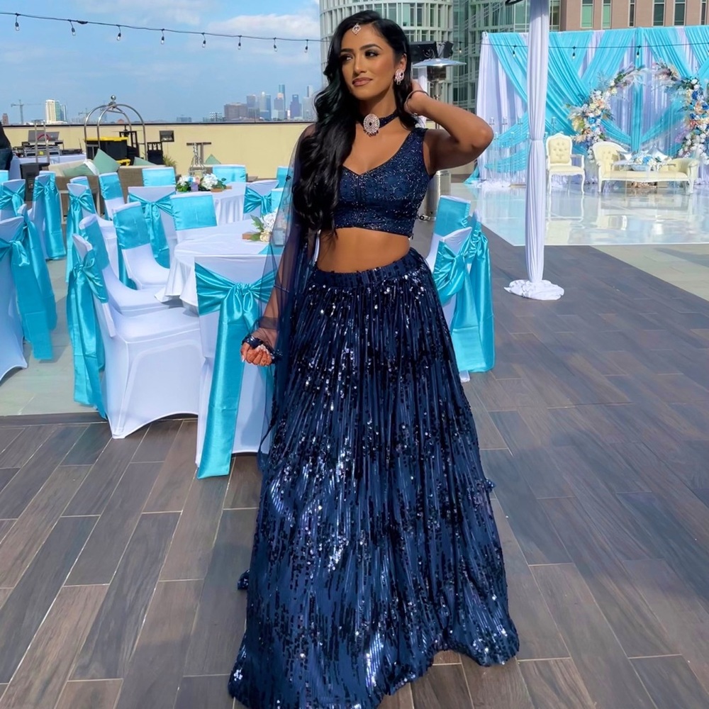 Navy blue designer lenga Indian outfit — SOLD
